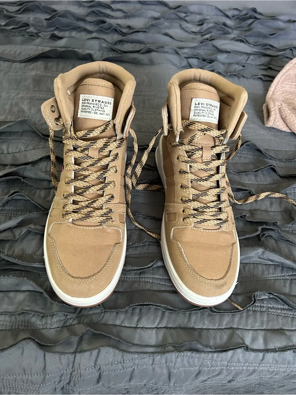 Levi's Men's Tan High-Top Sneakers with Black-Patterned Laces